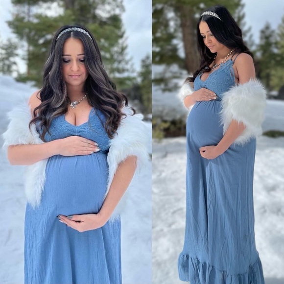 Maternity Winter Snow Photoshoot Dress Maxi Baby shower - Picture 1 of 5